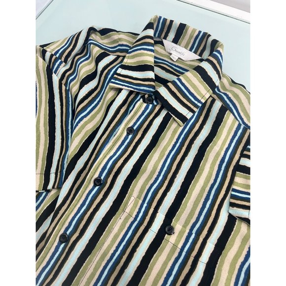 Vintage Genelli Men Shirt Short Sleeve Button Up Semi Sheer 100% Rayon Large L